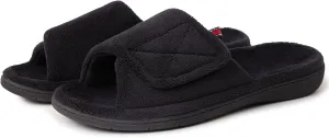 Women's Fuzzy Adjustable Arch Support Slippers Open Toe House Shoes for Orthopedic Plantar Fasciitis Furry Indoor Outdoor Slide Slippers All Season Black NavyBlue Color US6-US11