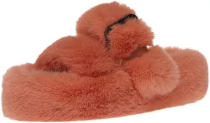Women's Fuzzy Slippers Open Toe Fur Slides Fluffy Plush Slippers Furry Slip On Slippers House Shoes