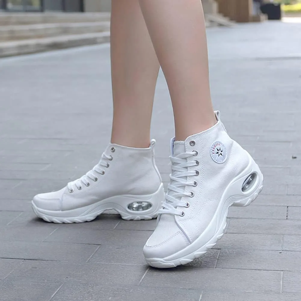 Women's High Top Heightened Sole Air Cusion Causal Fashion Sneakers Canvas Shoes