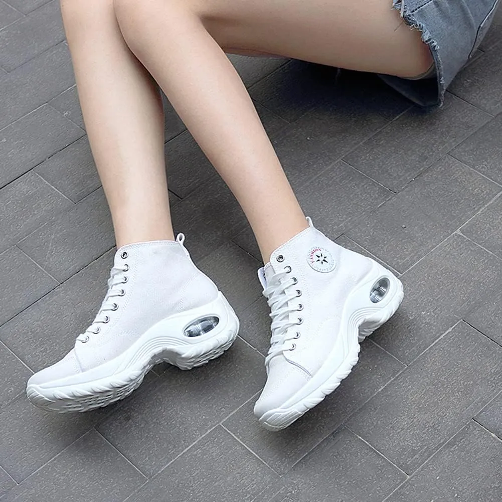 Women's High Top Heightened Sole Air Cusion Causal Fashion Sneakers Canvas Shoes