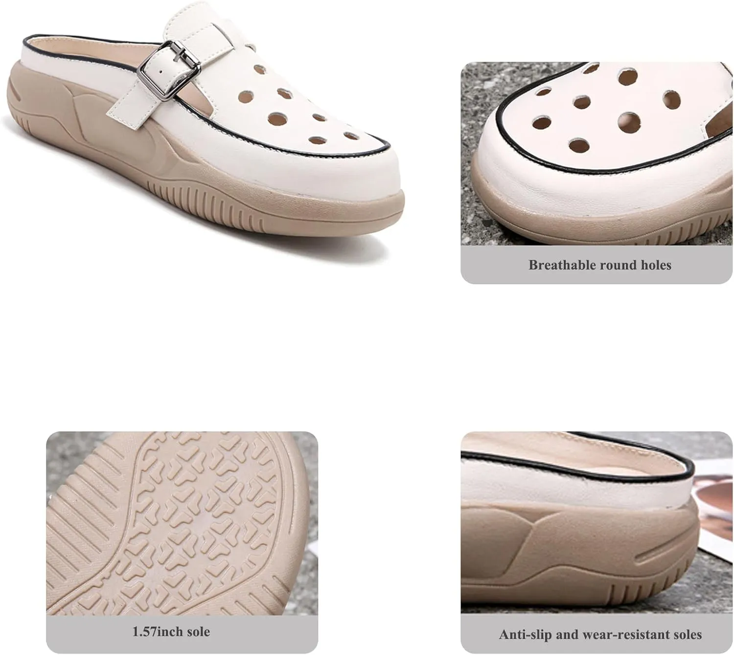 Women'S Hollow Breathable Mule Sandals,Soft Leather Comfortable Casual Mules Sandals Slippers,Increased Height Platform Garden Clog Sandals
