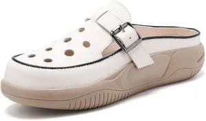 Women'S Hollow Breathable Mule Sandals,Soft Leather Comfortable Casual Mules Sandals Slippers,Increased Height Platform Garden Clog Sandals