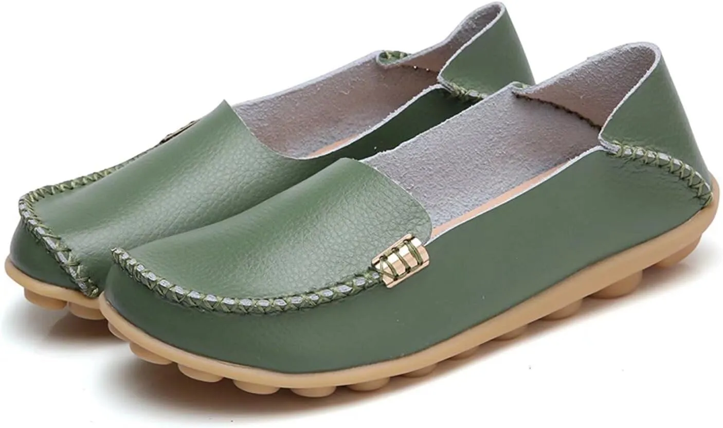 Women's Leather Casual Slipper Loafers Moccasins Driving Shoes Flat Slip On