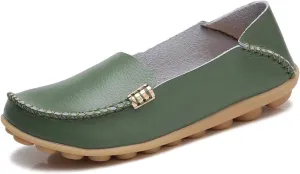 Women's Leather Casual Slipper Loafers Moccasins Driving Shoes Flat Slip On