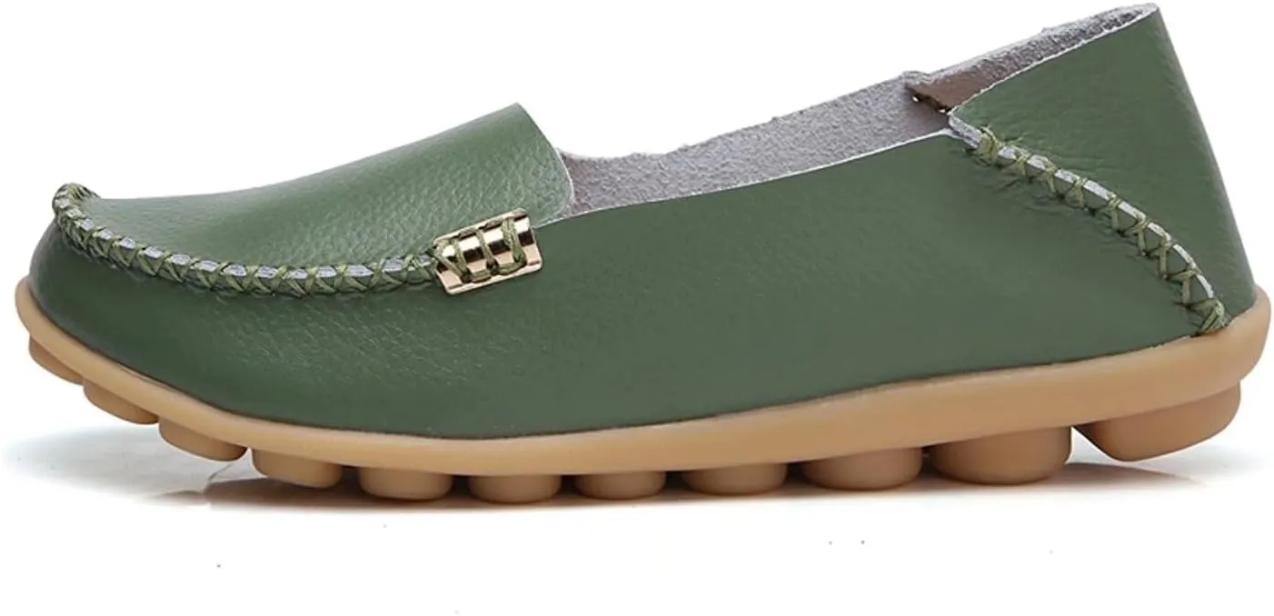 Women's Leather Casual Slipper Loafers Moccasins Driving Shoes Flat Slip On