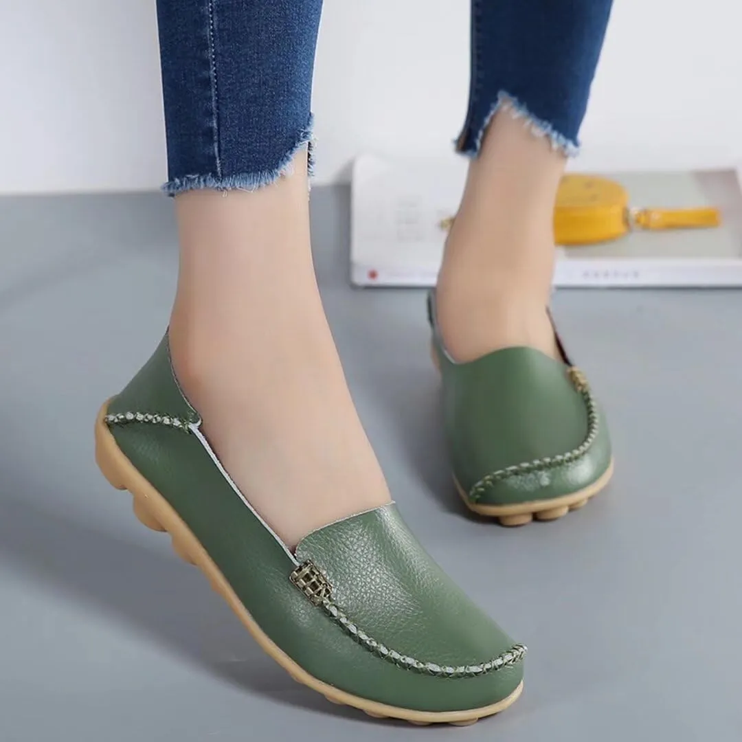 Women's Leather Casual Slipper Loafers Moccasins Driving Shoes Flat Slip On