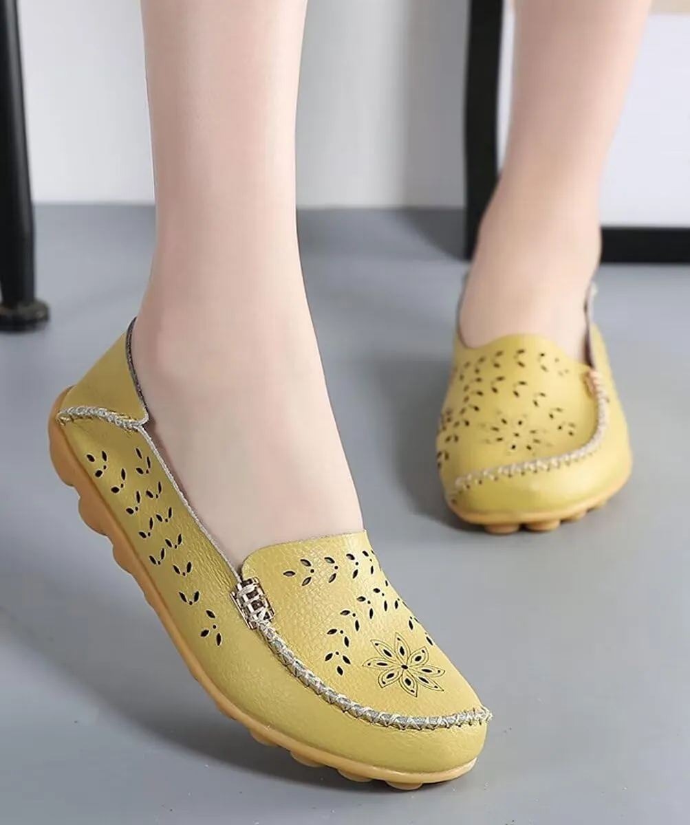Women's Leather Casual Slipper Loafers Moccasins Driving Shoes Flat Slip-Ons