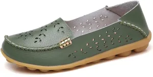 Women's Leather Casual Slipper Loafers Moccasins Driving Shoes Flat Slip-Ons