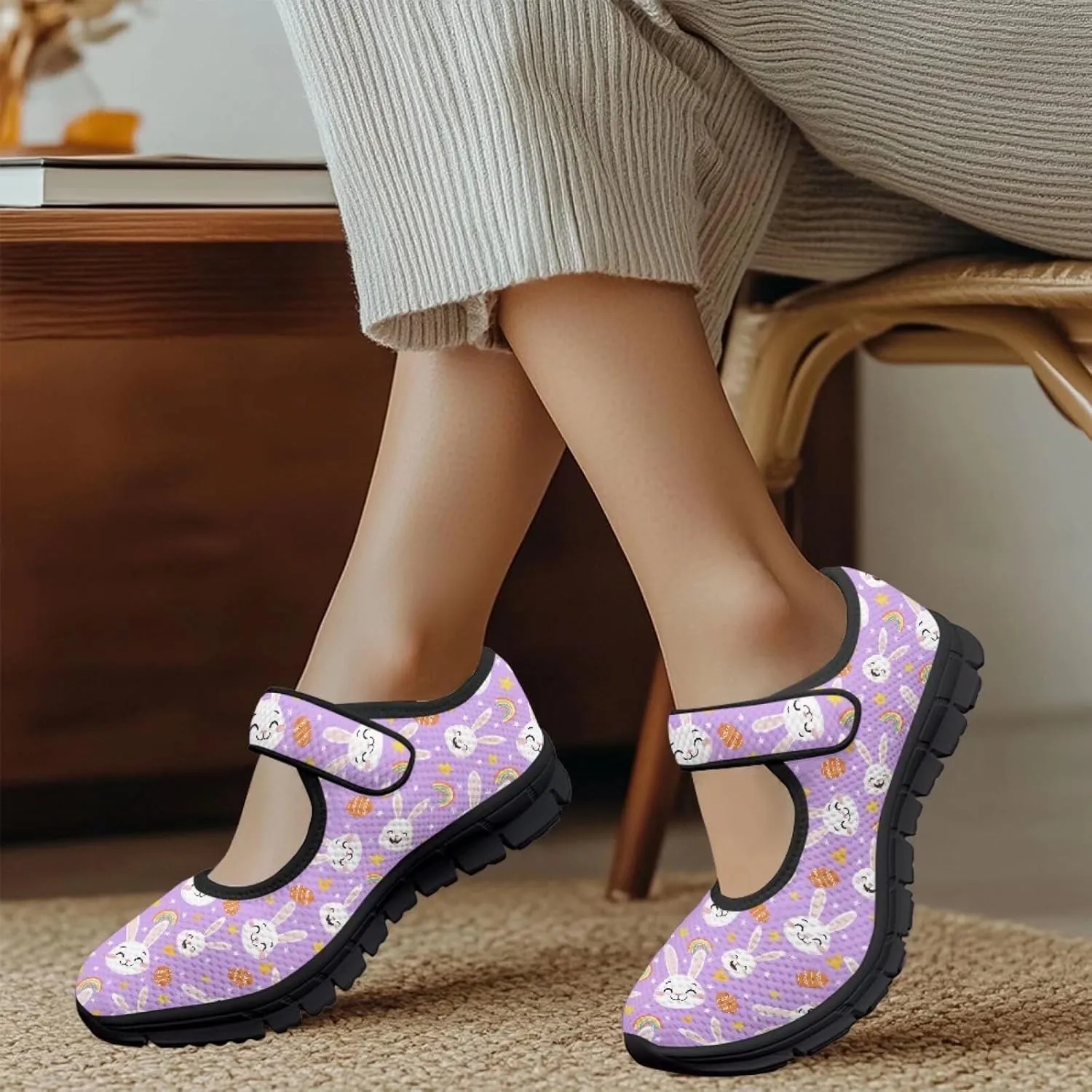 Women's Mary Jane Shoes Breathable Casual Walking Sneakers Closed Toe Fashion Lightweight Office Work Flats