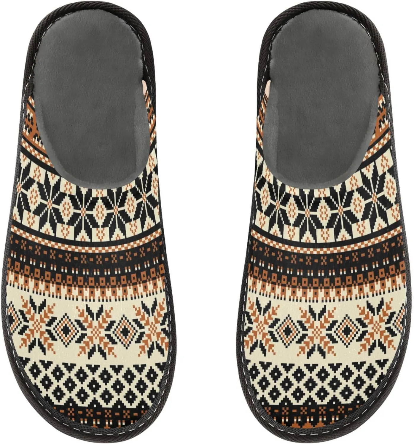 Women's Mens Cosy Slippers, Nordic Knitted Pattern Casual Unisex Slip-On Breathable Memory Foam Scuff Lazy Daily House Shoes for Indoor/Outdoor Size 4-11