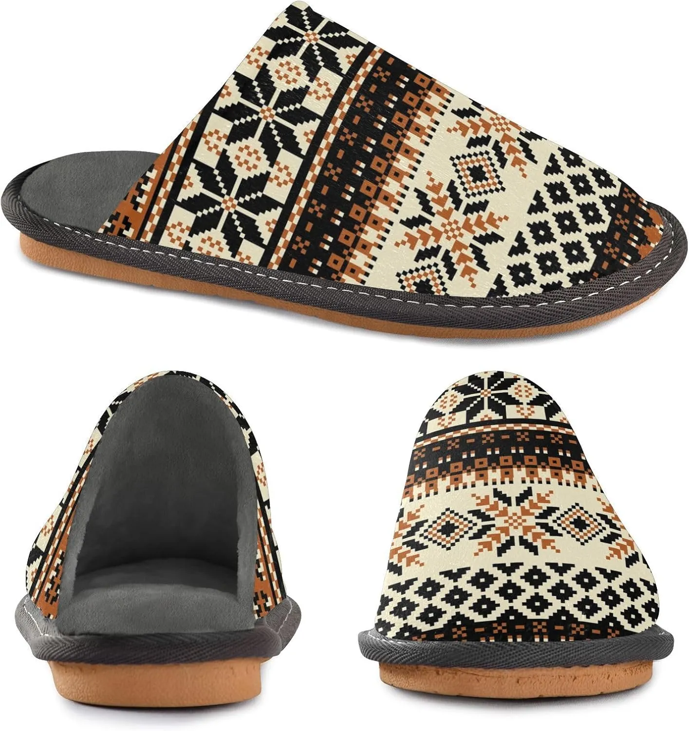 Women's Mens Cosy Slippers, Nordic Knitted Pattern Casual Unisex Slip-On Breathable Memory Foam Scuff Lazy Daily House Shoes for Indoor/Outdoor Size 4-11