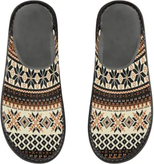 Women's Mens Cosy Slippers, Nordic Knitted Pattern Casual Unisex Slip-On Breathable Memory Foam Scuff Lazy Daily House Shoes for Indoor/Outdoor Size 4-11