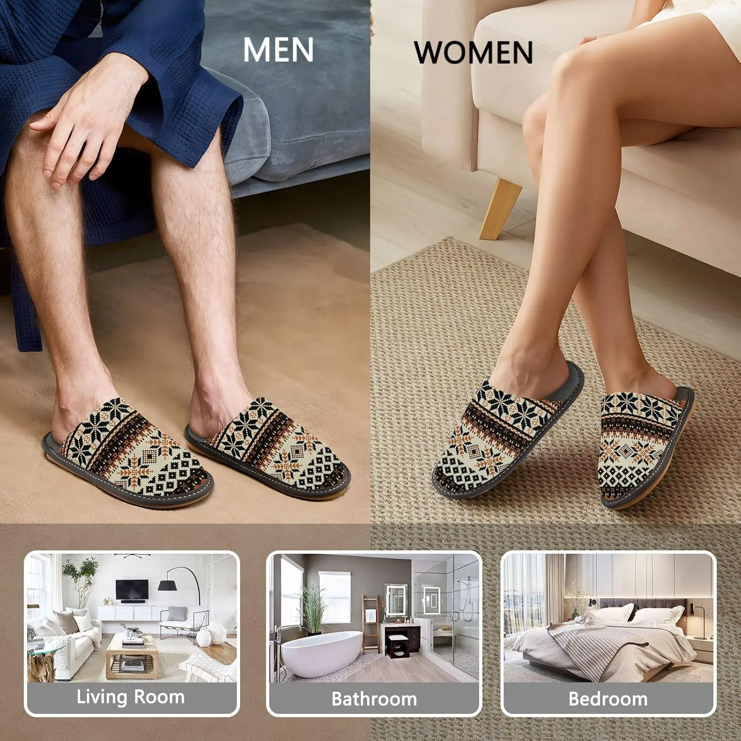 Women's Mens Cosy Slippers, Nordic Knitted Pattern Casual Unisex Slip-On Breathable Memory Foam Scuff Lazy Daily House Shoes for Indoor/Outdoor Size 4-11