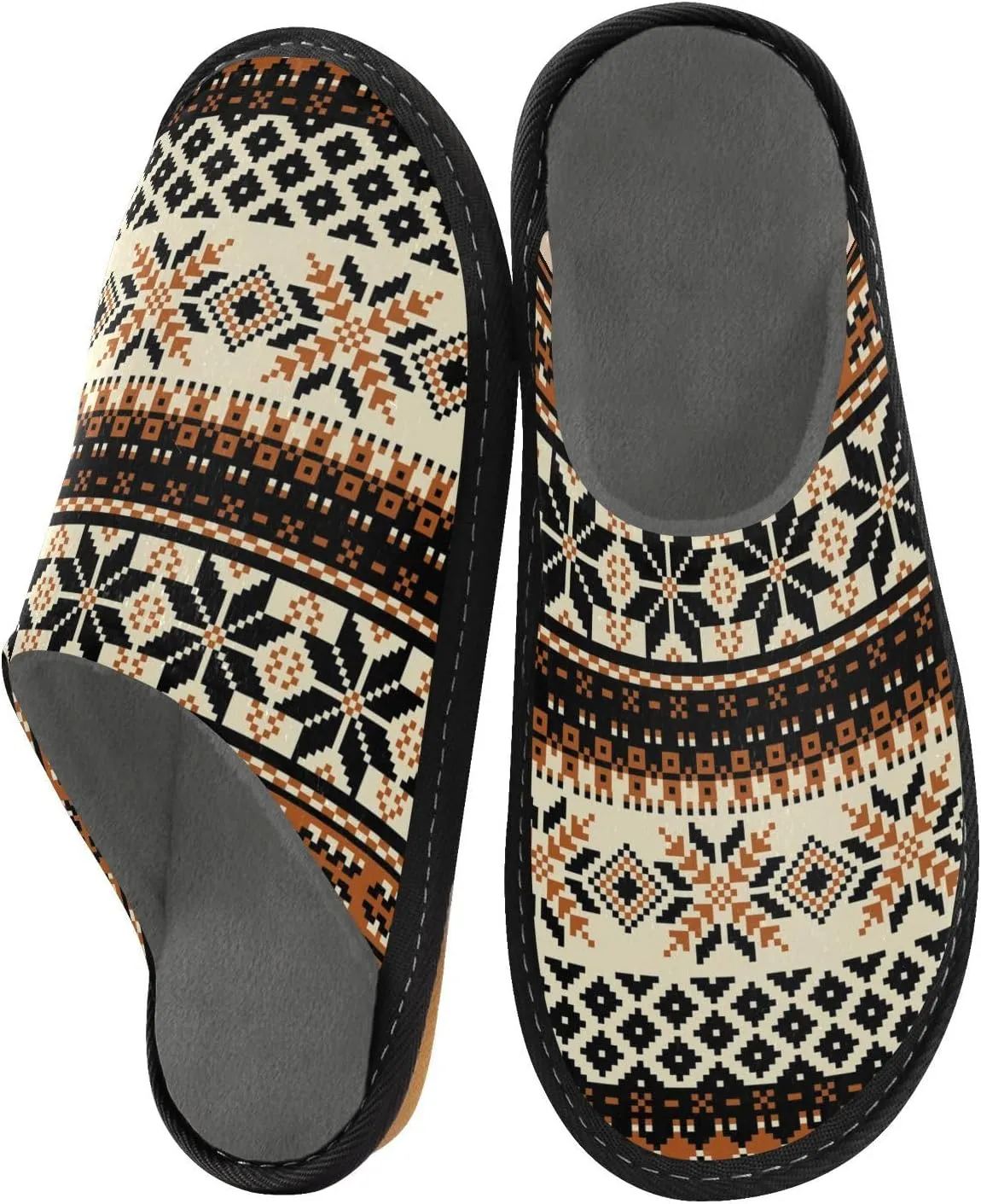 Women's Mens Cosy Slippers, Nordic Knitted Pattern Casual Unisex Slip-On Breathable Memory Foam Scuff Lazy Daily House Shoes for Indoor/Outdoor Size 4-11