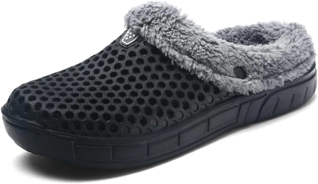 Women's Men's Indoor Outdoor Cotton Slippers Garden Clogs Breathable Mesh Lightweight Non-Slip Sole Winter Warm Shoes