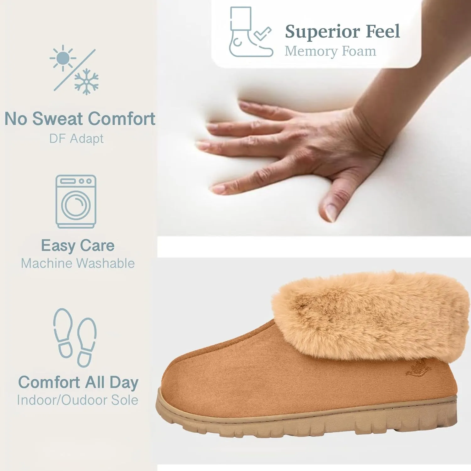 Women's Micro Suede Faux Fur Fleece Lined Cozy 80-D High-Density Memory Foam Winter Slipper Bootie Breathable House Shoes Non Skid Indoor Outdoor Sole