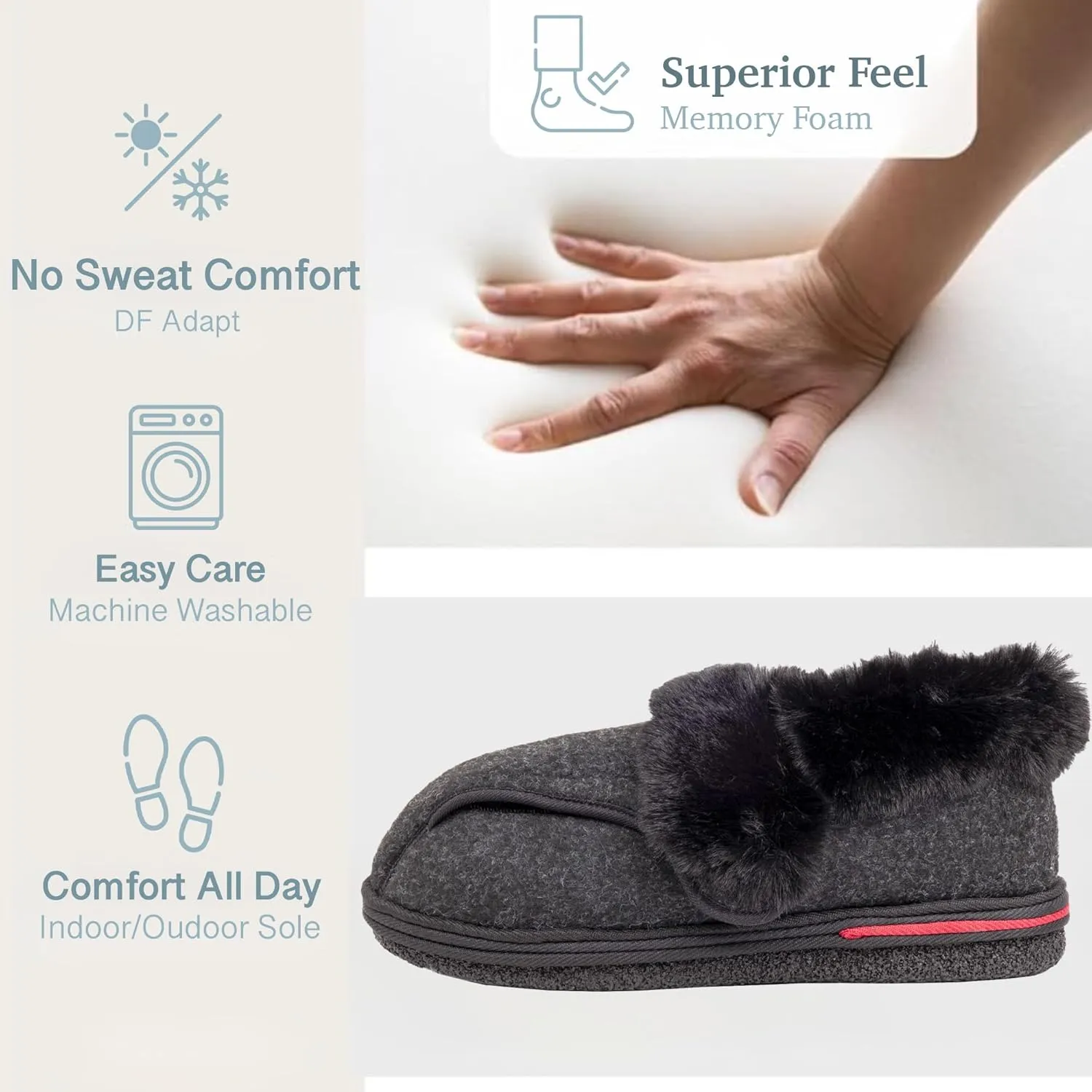 Women's Micro Suede Faux Fur Fleece Lined Cozy 80-D High-Density Memory Foam Winter Slipper Bootie Breathable House Shoes Non Skid Indoor Outdoor Sole