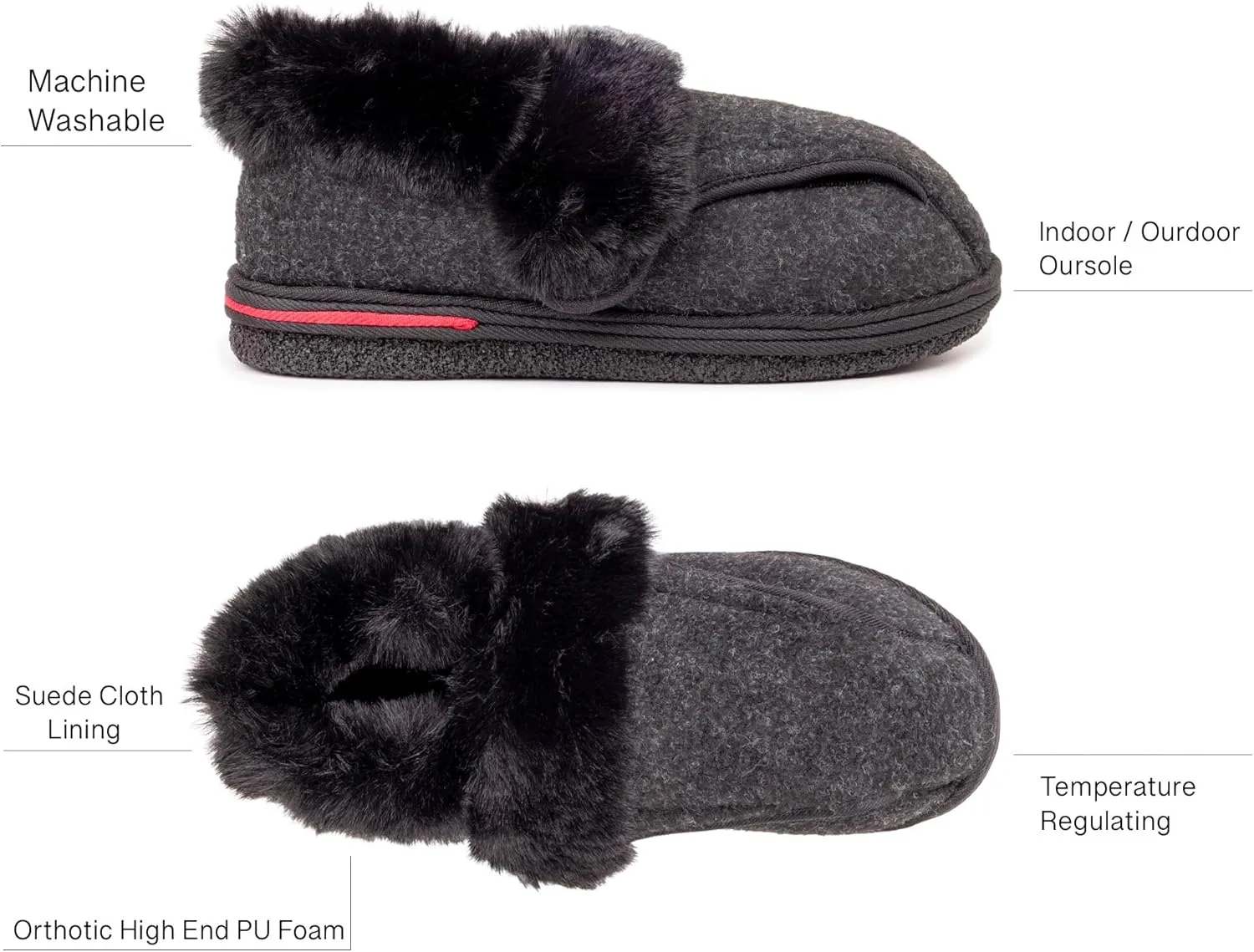 Women's Micro Suede Faux Fur Fleece Lined Cozy 80-D High-Density Memory Foam Winter Slipper Bootie Breathable House Shoes Non Skid Indoor Outdoor Sole