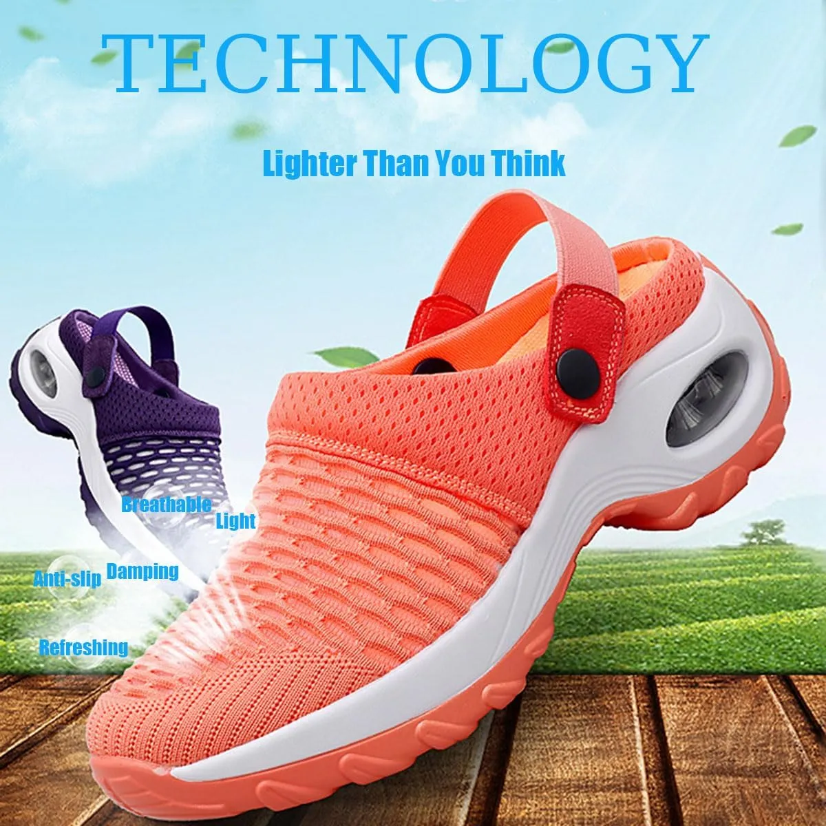 Women's Orthopedic Clogs with Air Cushion Support to Reduce Back and Knee Pressure,Mesh Shoes Slip-On Slippers