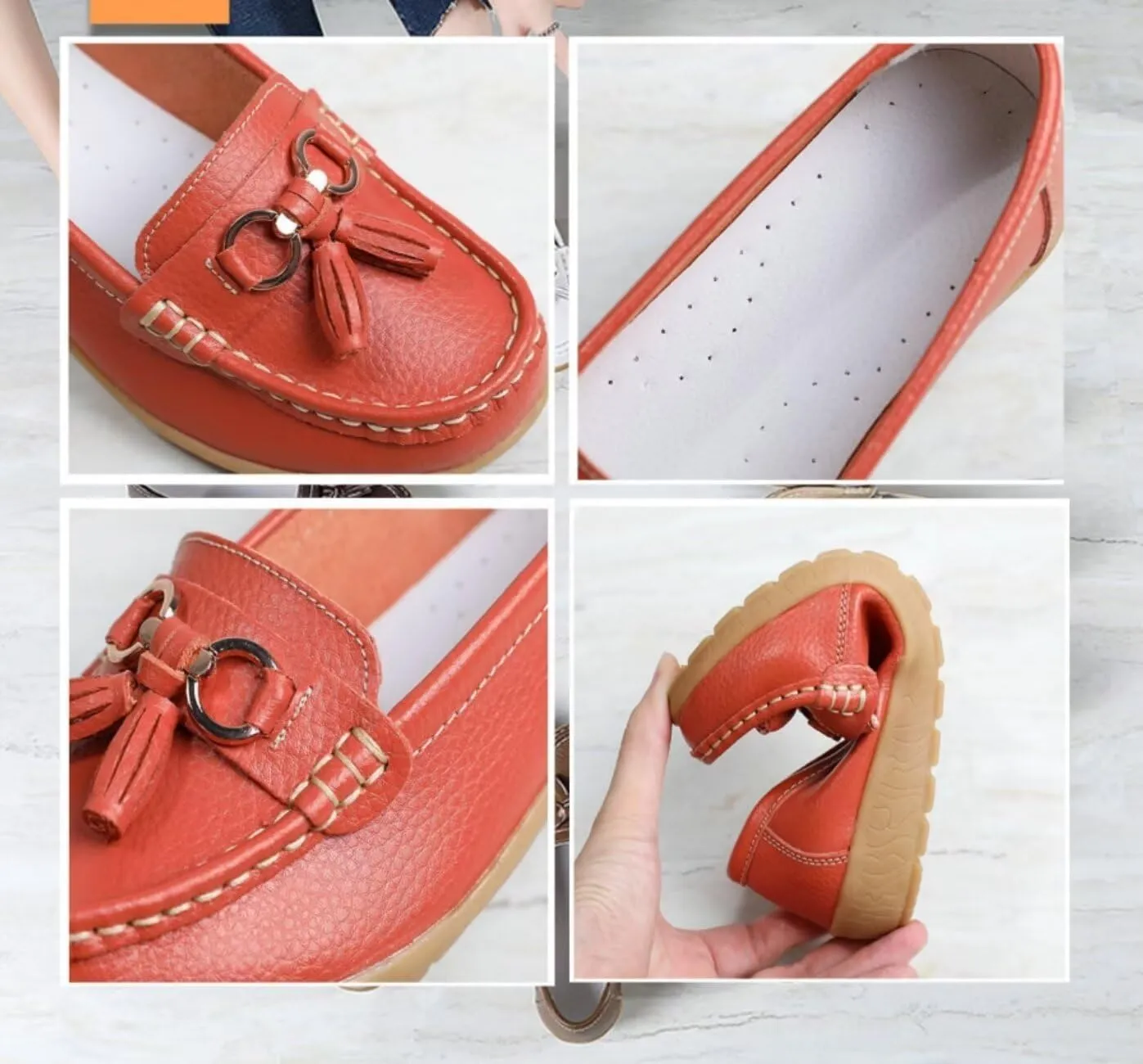 Womens Slip On Penny Loafers Soft Cow Casual Leather Moccasin Boat Shoes Non-Slip Wedge Dress Shoe