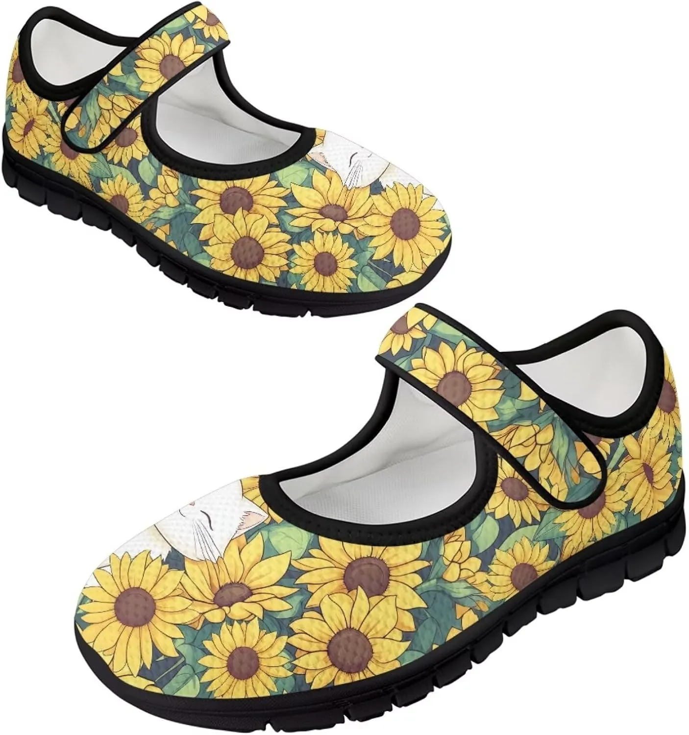 Womens Walking Shoes Breathable Mesh Casual Mary Jane Flats Non Slip Closed Toe Fashion Work Tennis Sneakers