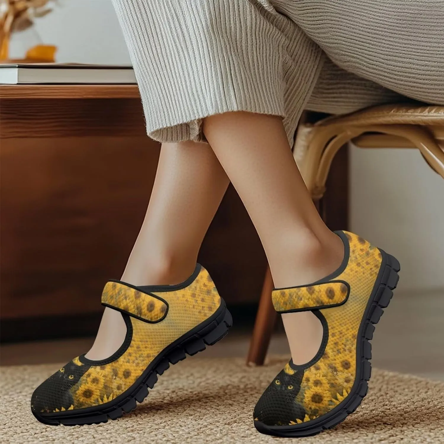 Womens Walking Shoes Breathable Mesh Casual Mary Jane Flats Non Slip Closed Toe Fashion Work Tennis Sneakers