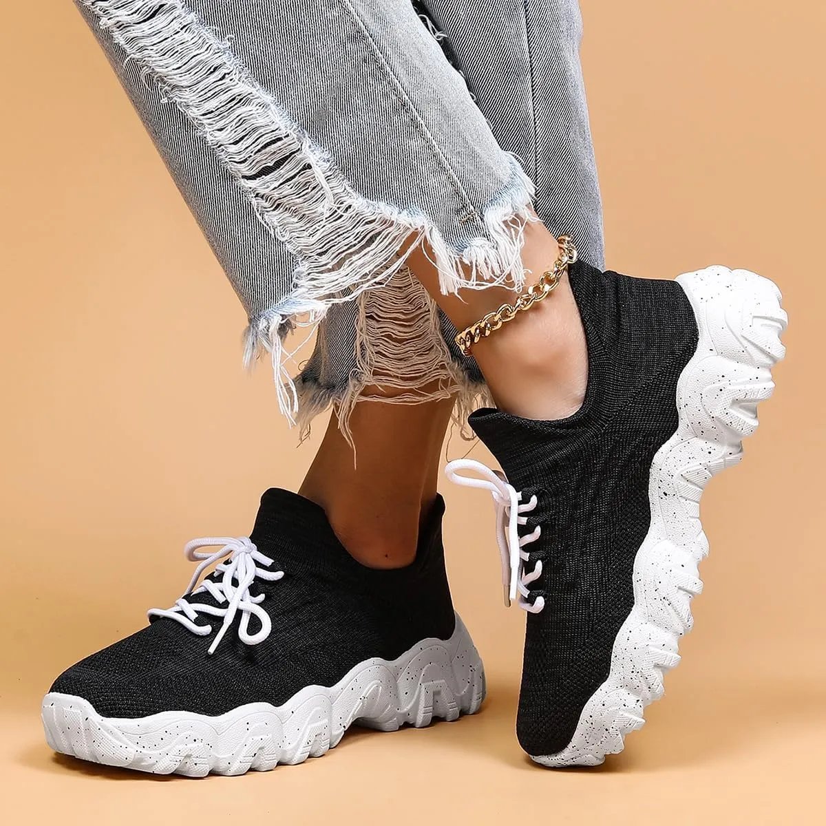 Women's Walking Shoes Slip-On Running Shoes- MD Sole Lightweight Sneakers for Women, Breathable Arch Support Running Gym Shoes
