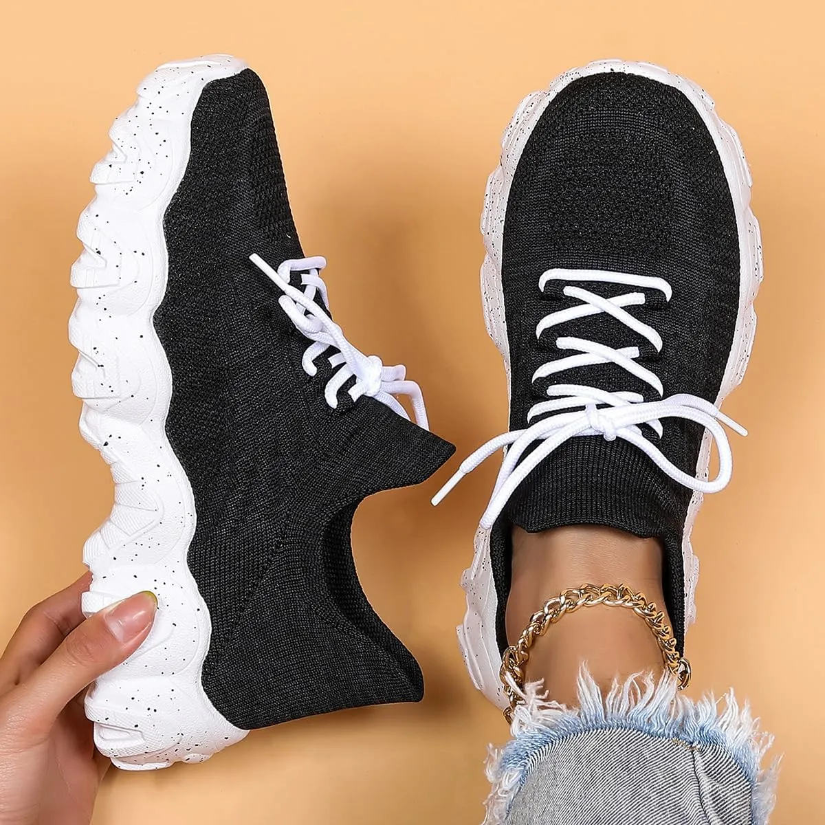 Women's Walking Shoes Slip-On Running Shoes- MD Sole Lightweight Sneakers for Women, Breathable Arch Support Running Gym Shoes