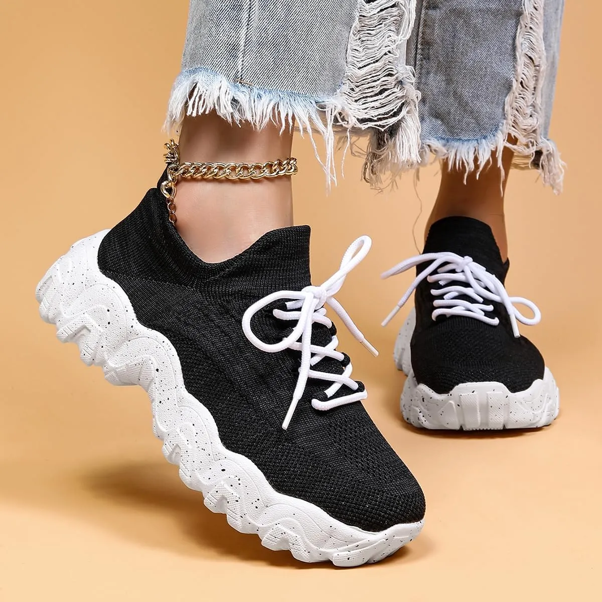 Women's Walking Shoes Slip-On Running Shoes- MD Sole Lightweight Sneakers for Women, Breathable Arch Support Running Gym Shoes