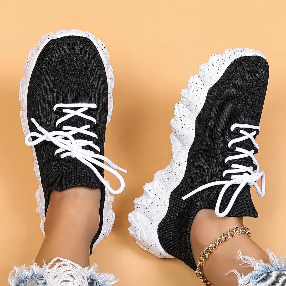 Women's Walking Shoes Slip-On Running Shoes- MD Sole Lightweight Sneakers for Women, Breathable Arch Support Running Gym Shoes