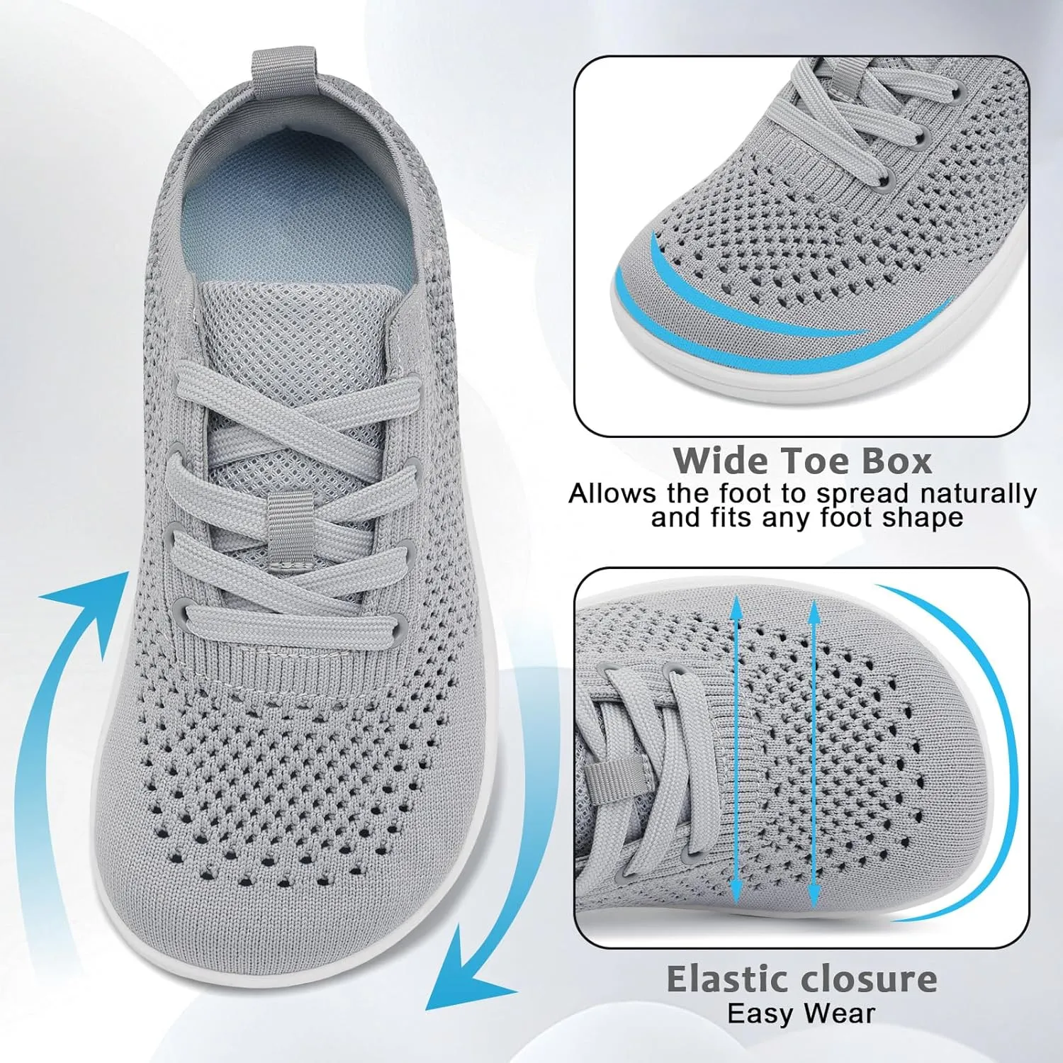 Women's Walking Shoes Wide Toe Box Diabetic Barefoot Shoes with Breathable Zero Drop Sole for Edema, Back Pain Relief