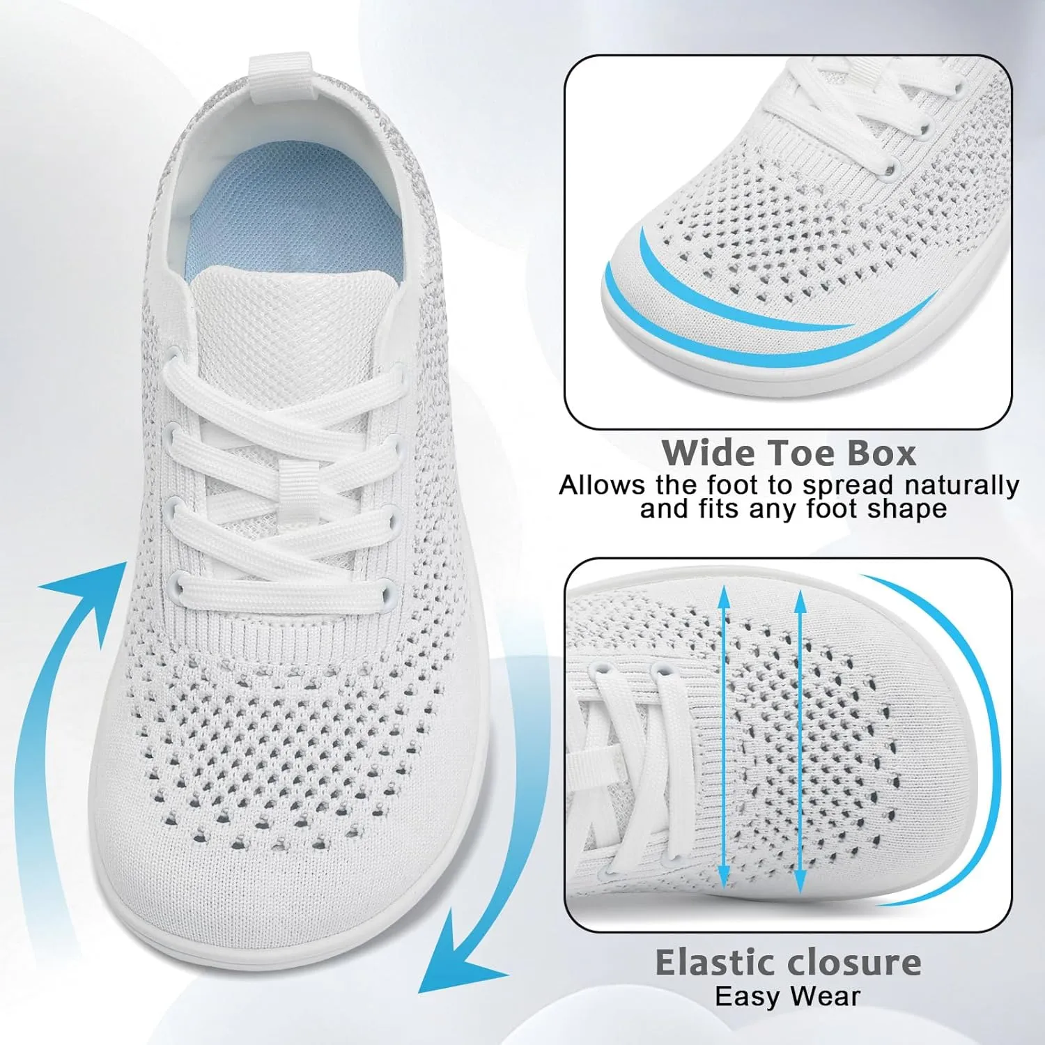 Women's Walking Shoes Wide Toe Box Diabetic Barefoot Shoes with Breathable Zero Drop Sole for Edema, Back Pain Relief