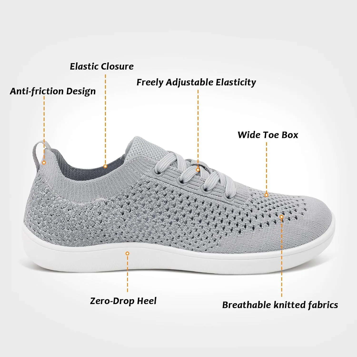 Women's Walking Shoes Wide Toe Box Diabetic Barefoot Shoes with Breathable Zero Drop Sole for Edema, Back Pain Relief