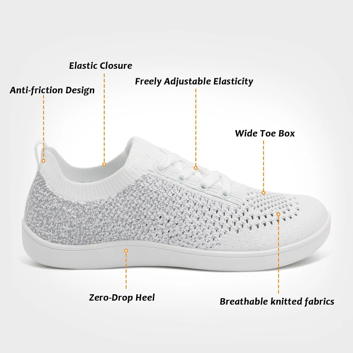 Women's Walking Shoes Wide Toe Box Diabetic Barefoot Shoes with Breathable Zero Drop Sole for Edema, Back Pain Relief