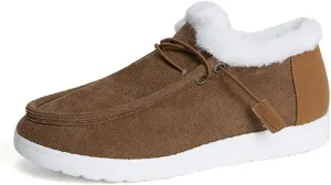 Women's Warm Lace up Loafers Casual Cozy Flat Slip on Wide Width Shoes Non-Slip Lightweight Canvas Driving Walking Shoes