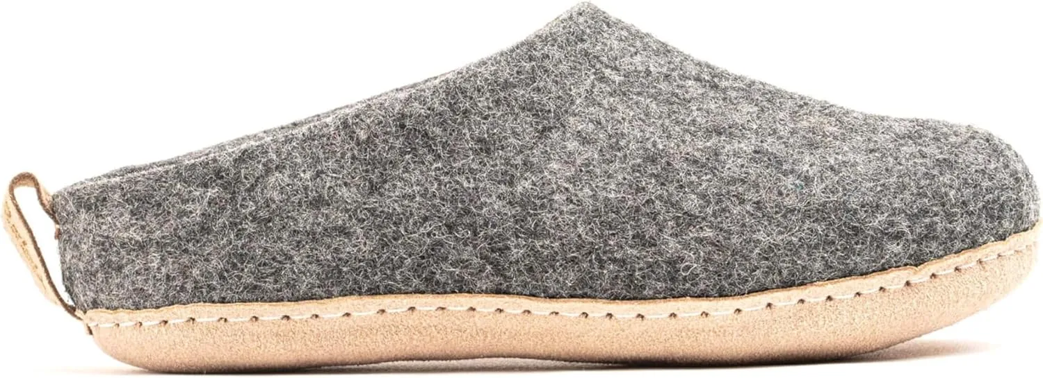 Woolly's Indoor Open Heel Slippers With Leather Sole (Charcoal) - 44 | Premium New Zeland Wool | Handcrafted with Italian Design | Soft, Breathable & Ordor Free