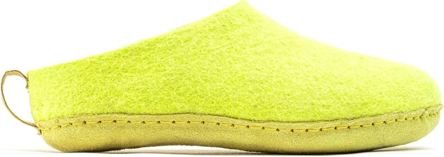 Woolly's Indoor Open Heel Slippers With Leather Sole (Lime Green) - 36 | Premium New Zeland Wool | Handcrafted with Italian Design | Soft, Breathable & Ordor Free