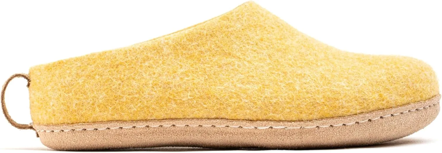 Woolly's Indoor Open Heel Slippers With Leather Sole (Mustard Yellow) - 41 | Premium New Zeland Wool | Handcrafted with Italian Design | Soft, Breathable & Ordor Free
