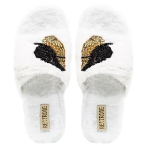 Wren Cream Luxury Plush Diamanté Embellished Handmade Slipper