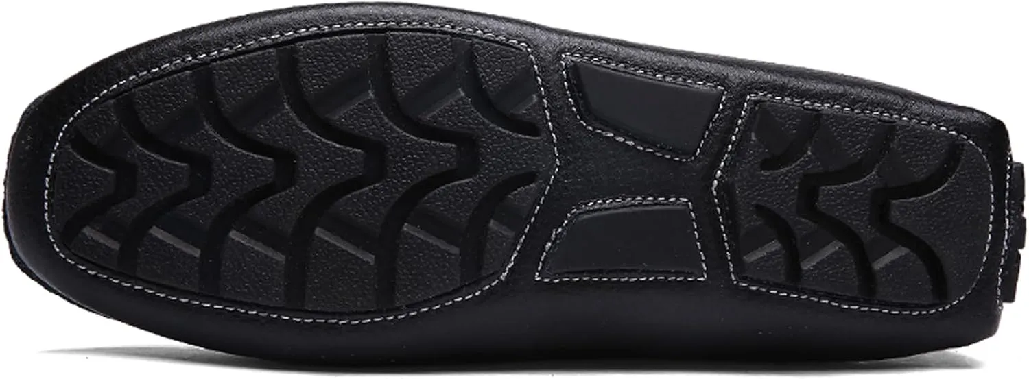 WUIWUIYU Men's Leather Loafers Casual Slip Ons Soft Penny Loafers Walking Driving Boat Shoes
