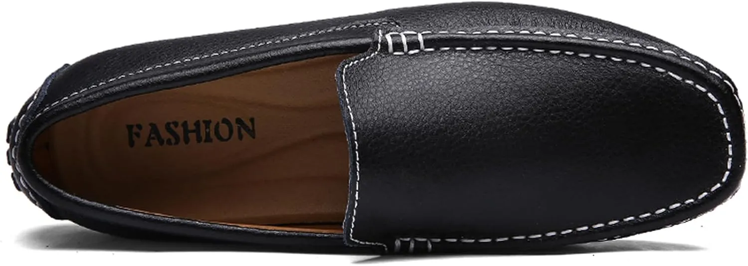 WUIWUIYU Men's Leather Loafers Casual Slip Ons Soft Penny Loafers Walking Driving Boat Shoes