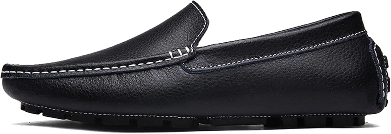 WUIWUIYU Men's Leather Loafers Casual Slip Ons Soft Penny Loafers Walking Driving Boat Shoes