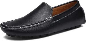 WUIWUIYU Men's Leather Loafers Casual Slip Ons Soft Penny Loafers Walking Driving Boat Shoes