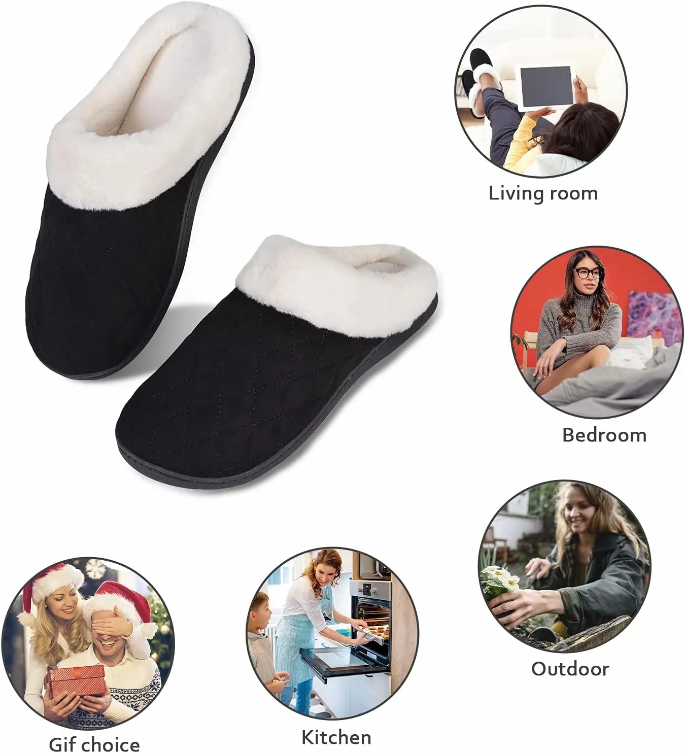 YALOX Women's Slippers Men's Warm Slippers Home Shoes Comfortable Memory Foam Anti-Slip House Cotton Shoes Indoor & Outdoor