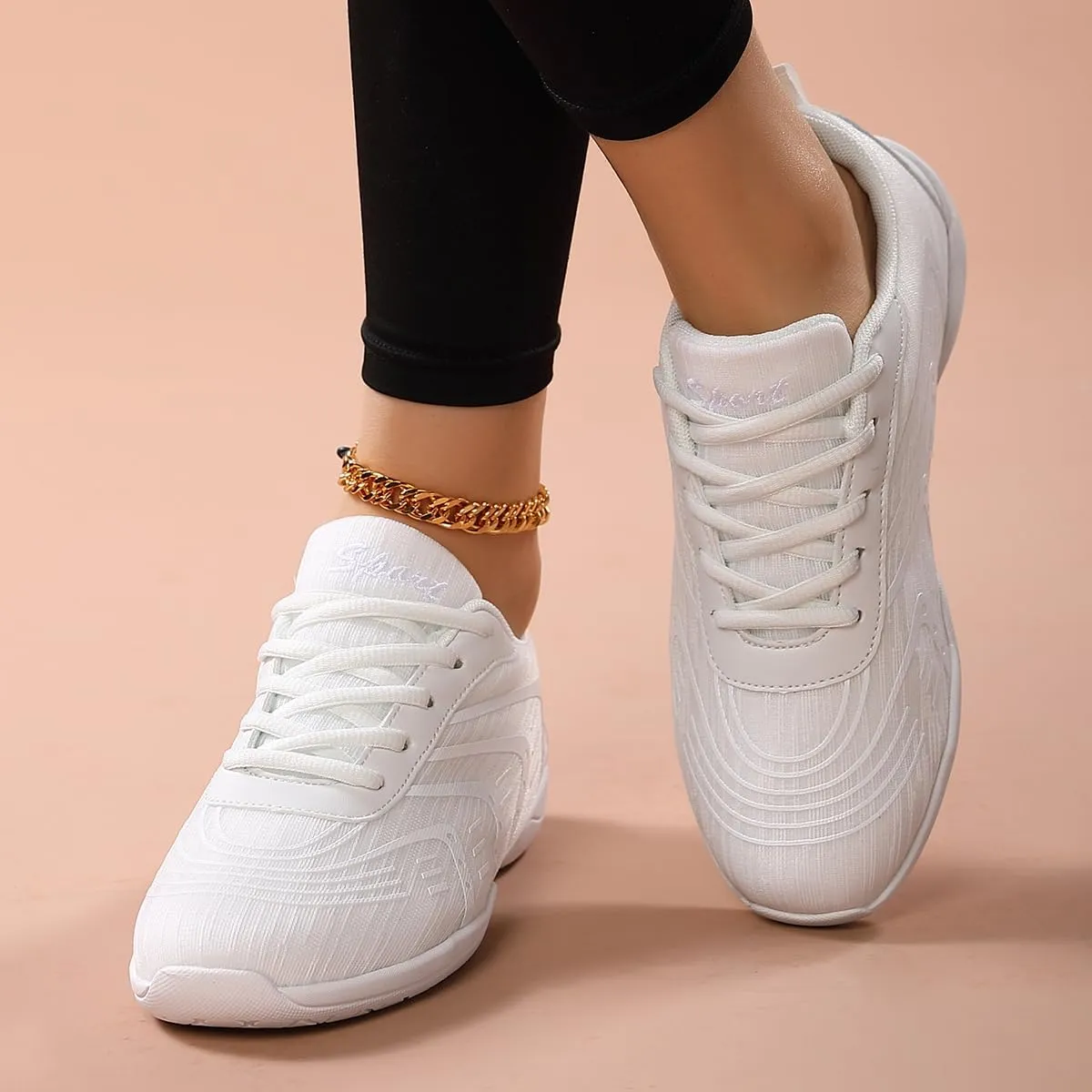 YSMIIH Women Cheerleading Dance Fashion Trainers Sneakers Lace Up Gym Athletic Sport Training Ventilate Line Fabric Fashion Sport Shoes