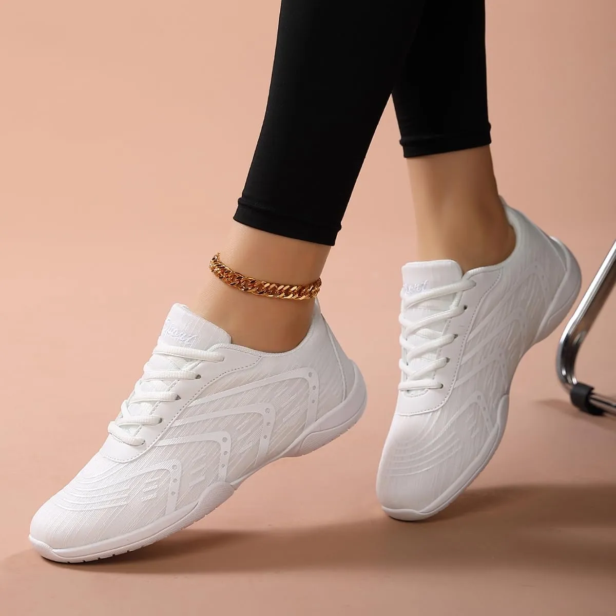 YSMIIH Women Cheerleading Dance Fashion Trainers Sneakers Lace Up Gym Athletic Sport Training Ventilate Line Fabric Fashion Sport Shoes