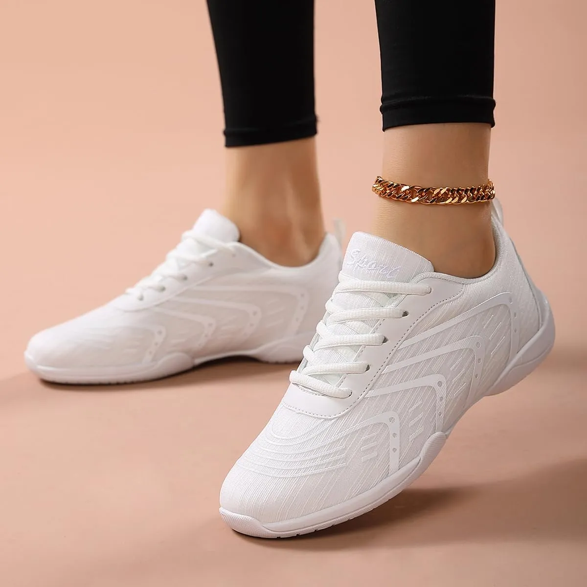 YSMIIH Women Cheerleading Dance Fashion Trainers Sneakers Lace Up Gym Athletic Sport Training Ventilate Line Fabric Fashion Sport Shoes