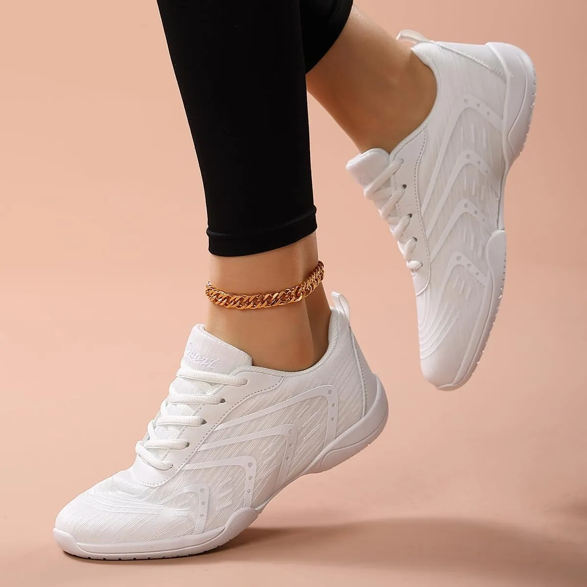 YSMIIH Women Cheerleading Dance Fashion Trainers Sneakers Lace Up Gym Athletic Sport Training Ventilate Line Fabric Fashion Sport Shoes