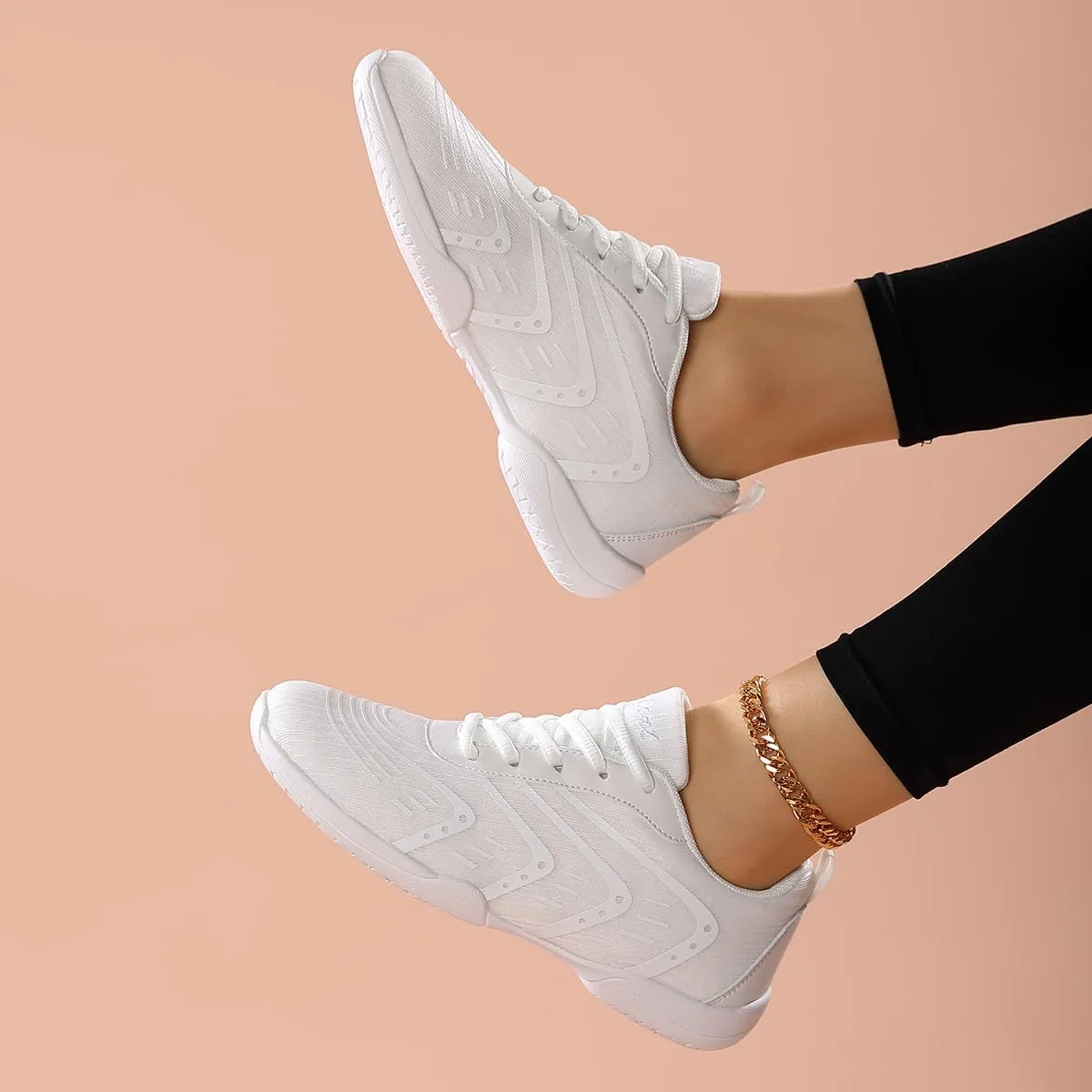 YSMIIH Women Cheerleading Dance Fashion Trainers Sneakers Lace Up Gym Athletic Sport Training Ventilate Line Fabric Fashion Sport Shoes