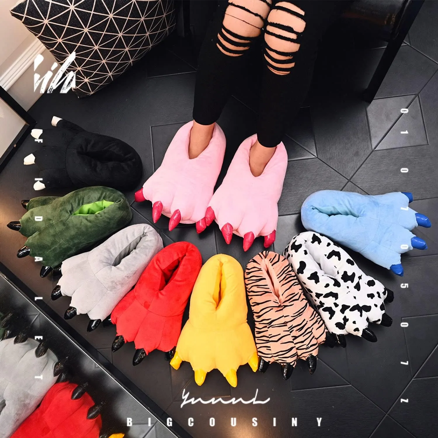 YUNZLAN Unisex Animal Paw Slipper for Men, Women, Boys, Girls, Winter Plush Home Slippers with Non-Slip Sole, Cosplay